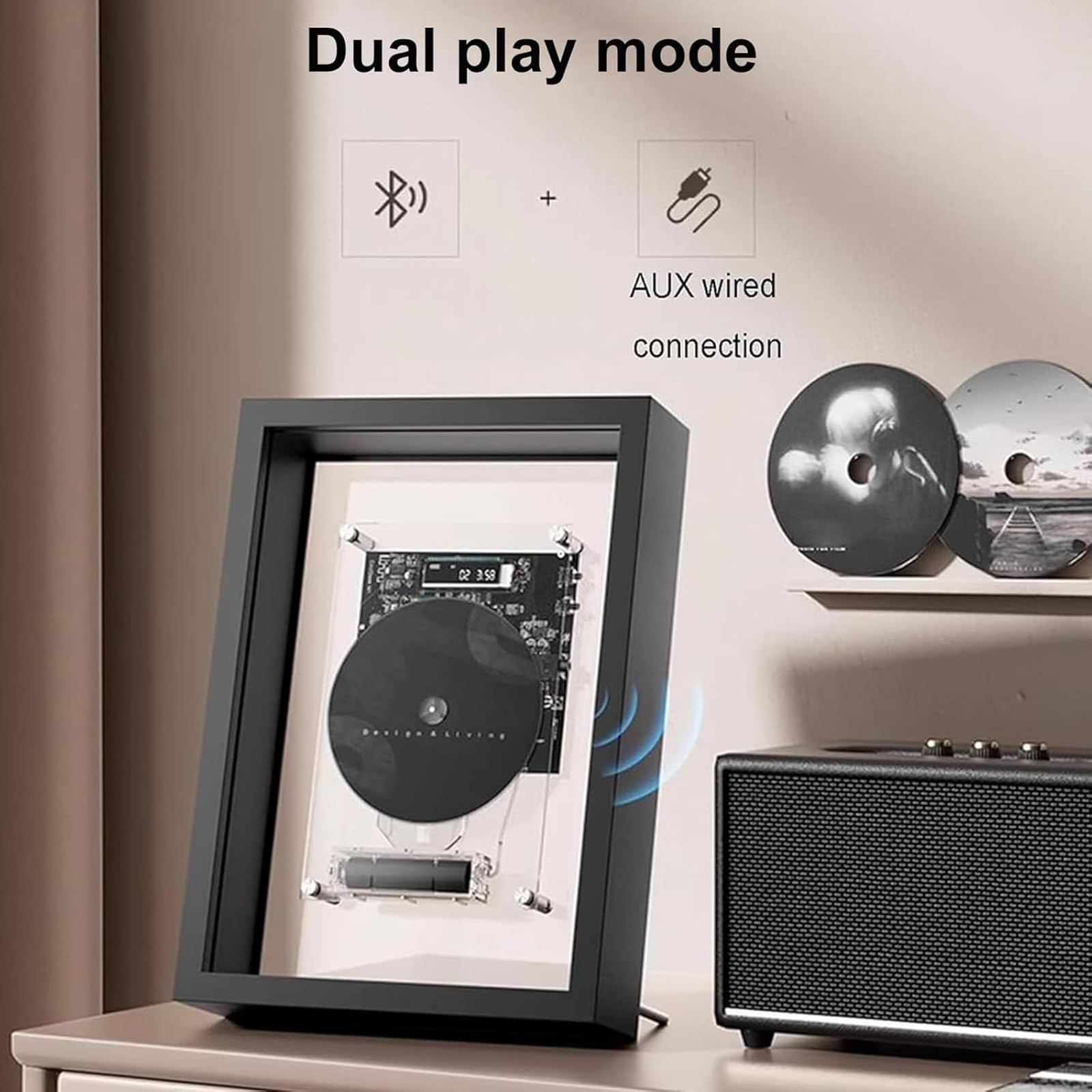 Lettore CD con telecomando, design montabile a parete, Bluetooth 5.0 e uscita AUX da 3,5 mm, display a LED, senza altoparlante integrato per la decorazione di casa e ufficio
