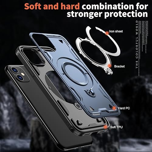 Miniatura 6 de Funda magnética para iPhone 11, compatible con MagSafe, con 2 protectores de pantalla, con anillo de soporte, protección resistente de grado