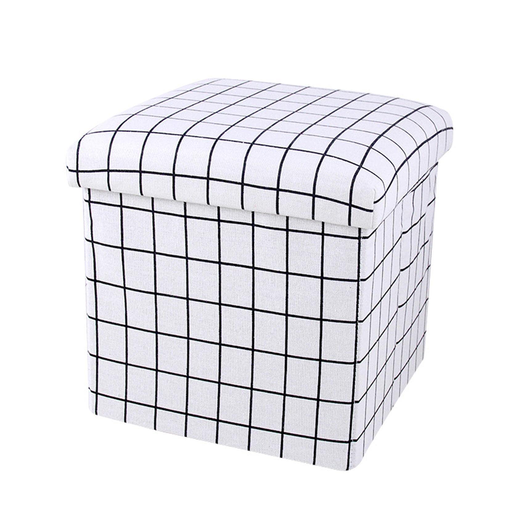 Tabouret de rangement en lin blanc 30cm pour salon et chambre