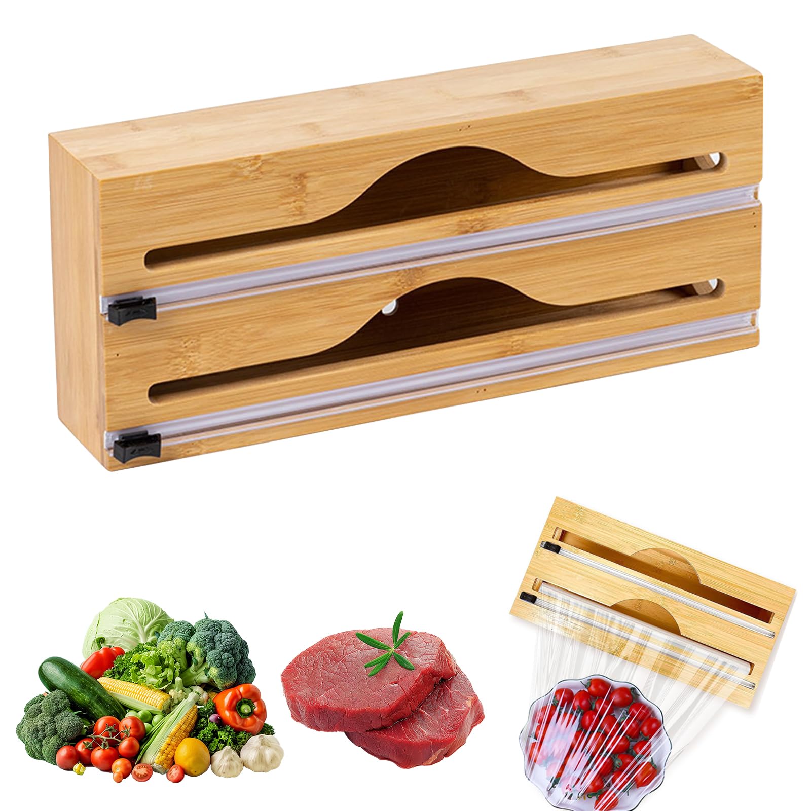 Cling Film Dispenser and Cutter，Bamboo Foil Dispenser and Cutter,Compatible with 12 inches Wide Rolls,Kitchen Wrap Oraganizer for Aluminum Foil, Parchment Paper, Wax Paper