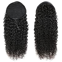 Vista 2 de Adette Colas de caballo rizadas de 12 pulgadas, extensiones de cabello humano con cordón, extensiones de cabello rizado con clip en cola de caballo