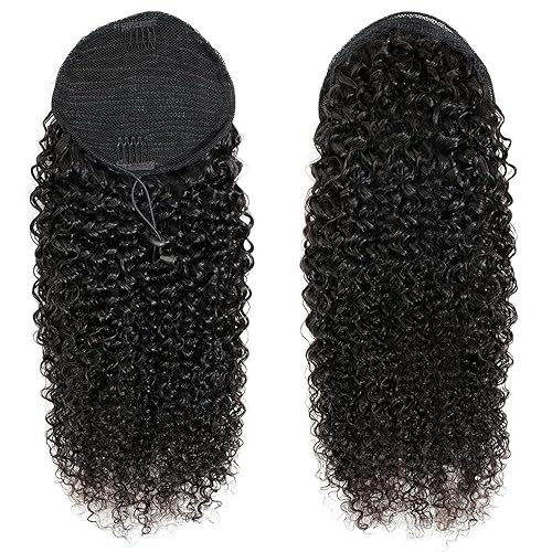 Miniatura 8 de Extensión de cola de caballo 100% humano con cordón, ondas de agua, color natural, extensiones de cola de caballo con clip de 1B para mujeres negras