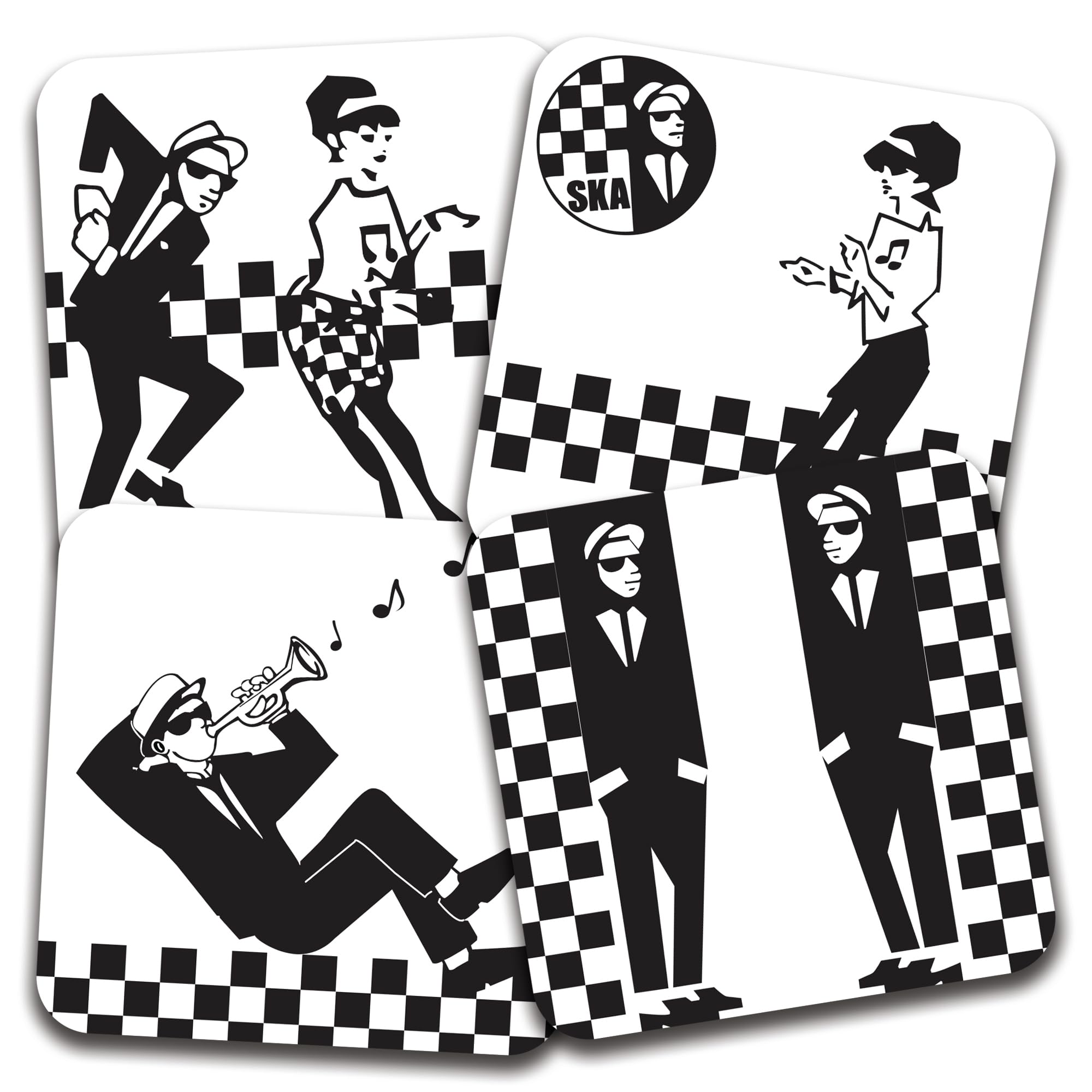 Ska Themed 95mm Square Cork Backed Coaster Set of 4 (Series 1)
