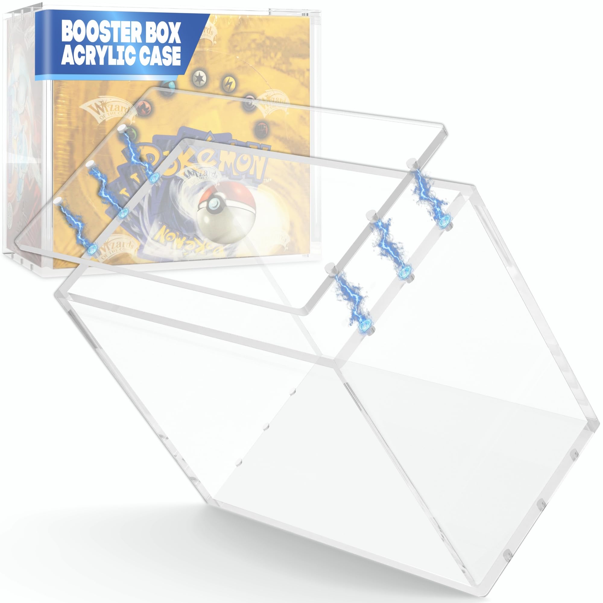 Protector Booster Box Pokémon in Plexiglass con Magneti N52 – Scatola Pokémon UV 99% Trasparente, Resistente e Impilabile