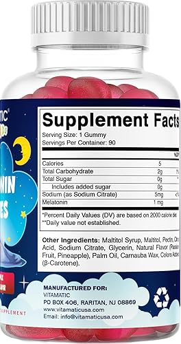 Miniatura 3 de Vitamatic Melatonina sin azúcar para niños, 1 mg, 90 gomitas, 60 gomitas con sabor a piña y maracuyá, suministro para 90 días