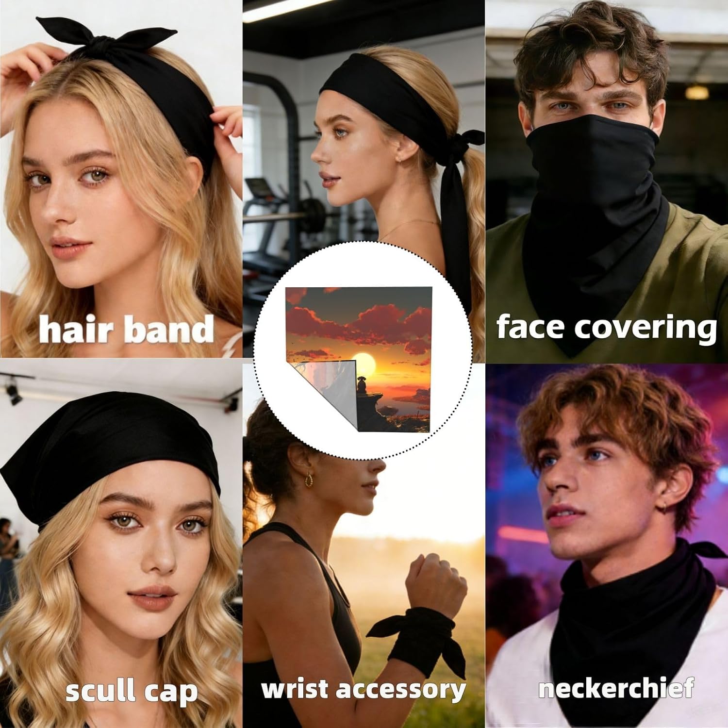 Cooling Bandanas for Men Women Square Hair Scarf 22" x 22" Novelty Headband Elephant and Dog Watch The Sunset Neckerchief