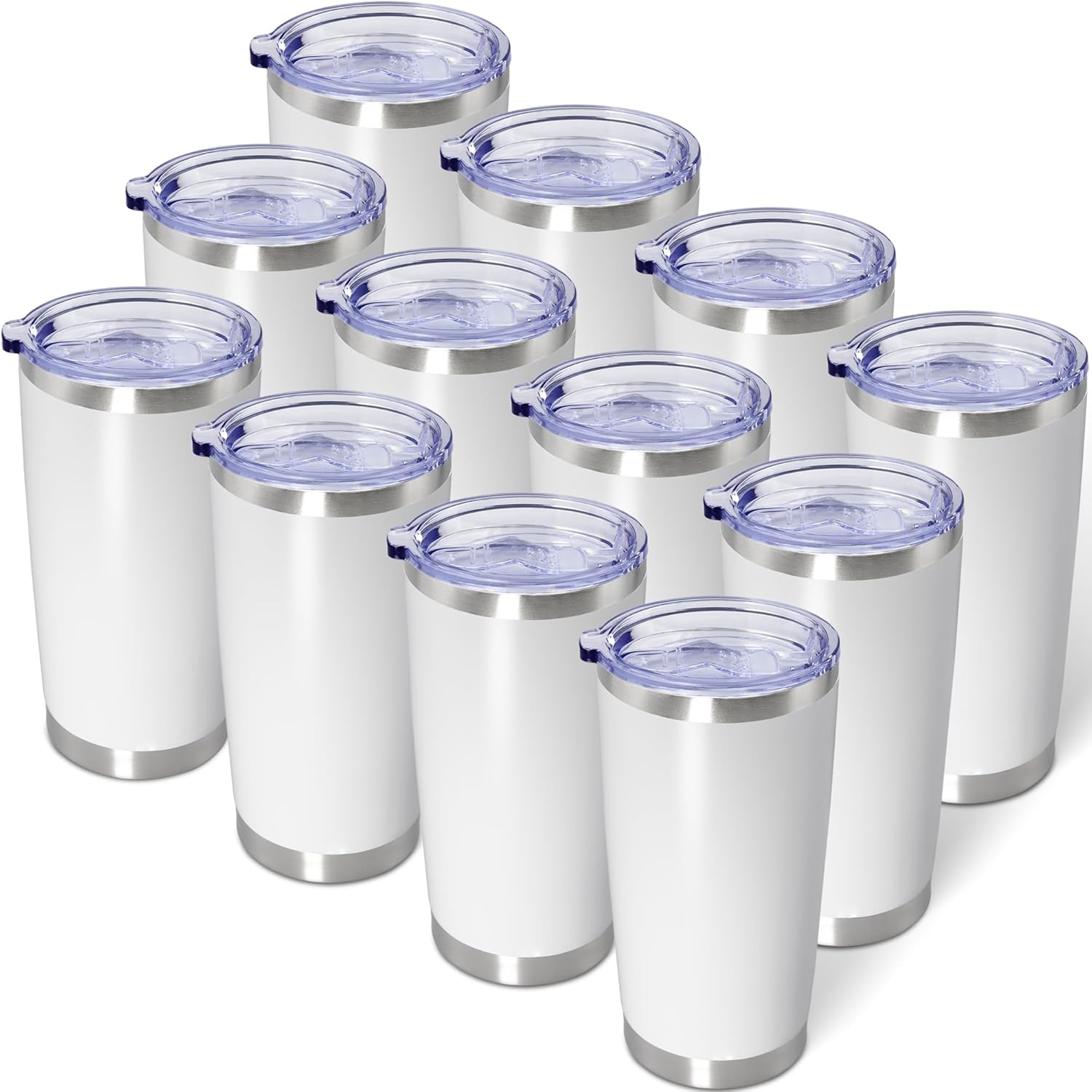 AIANJI 20oz Tumbler Bulk Stainless Steel Tumblers with Lid Vacuum Insulated Double Wall Travel Coffee Mug Powder Coated Tumbler Cup for Hot and Cold Drinks(White, 12 pack)
