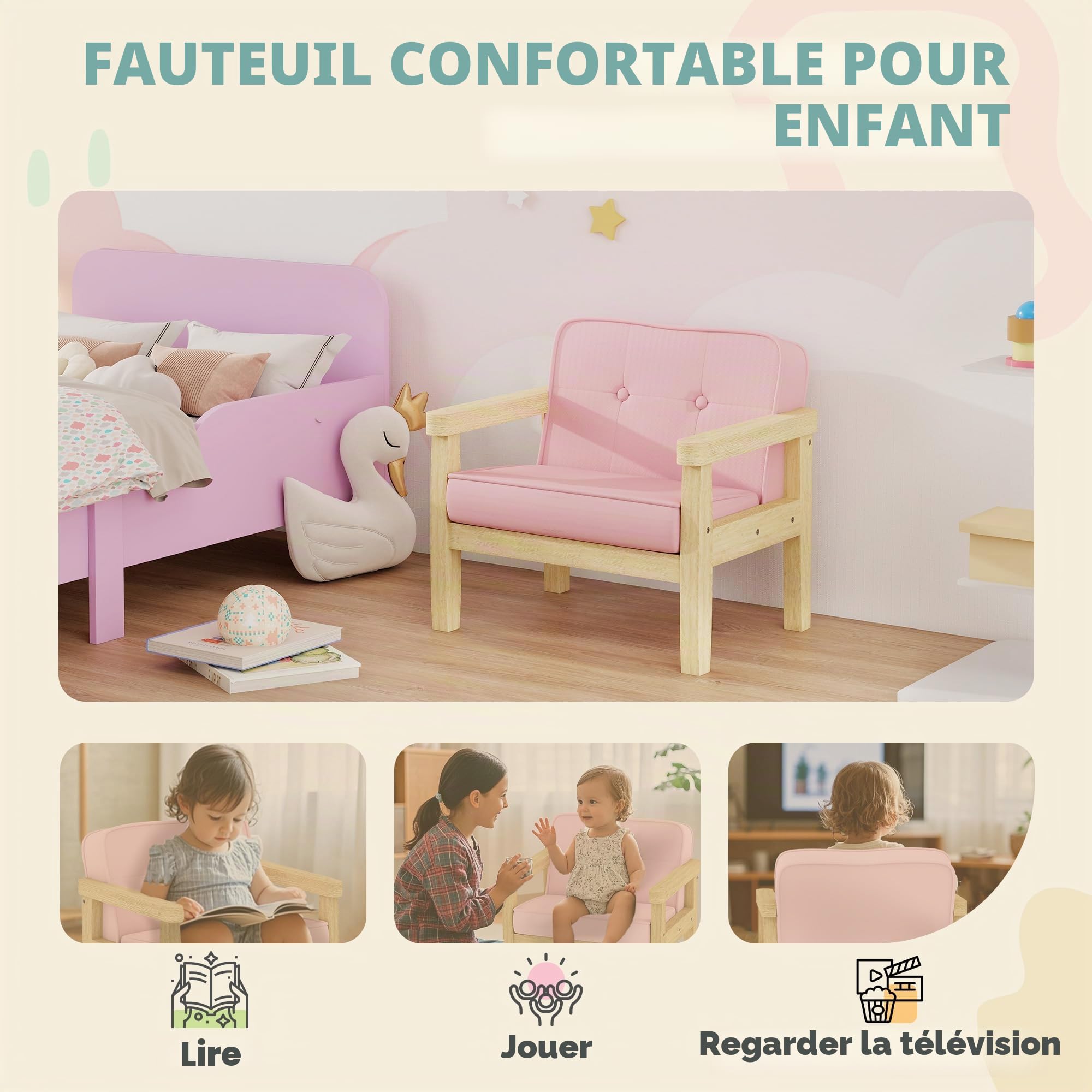 AIYAPLAY Fauteuil canapé en Corde pour Enfants 46.5x44x45 cm Rose