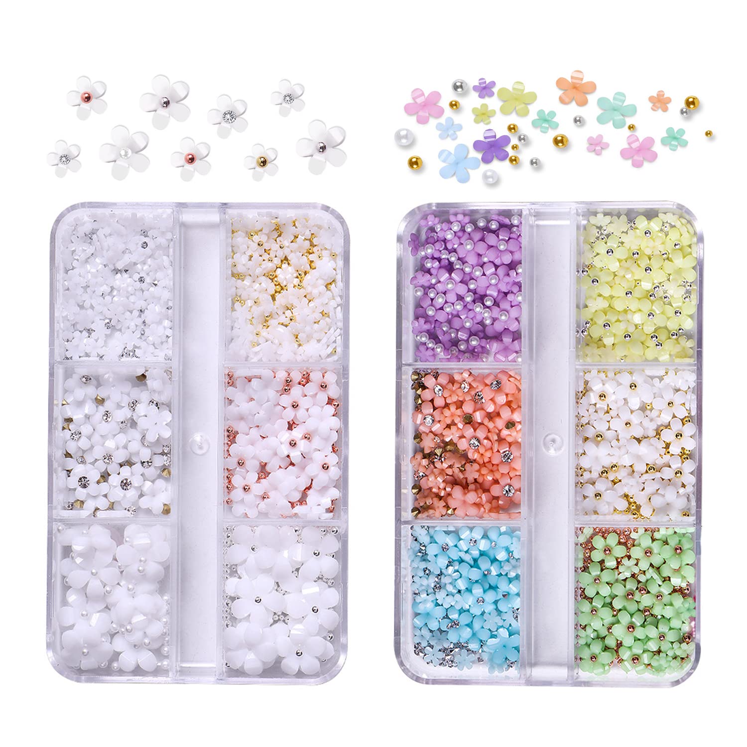 SALOCY 3D Flower Nail Charms, 2 Boxes 3D Acrylic Flower Nail Art Rhinestones for Nails Art Accessories Supplies DIY Jewelry Crafts，Multi-sized