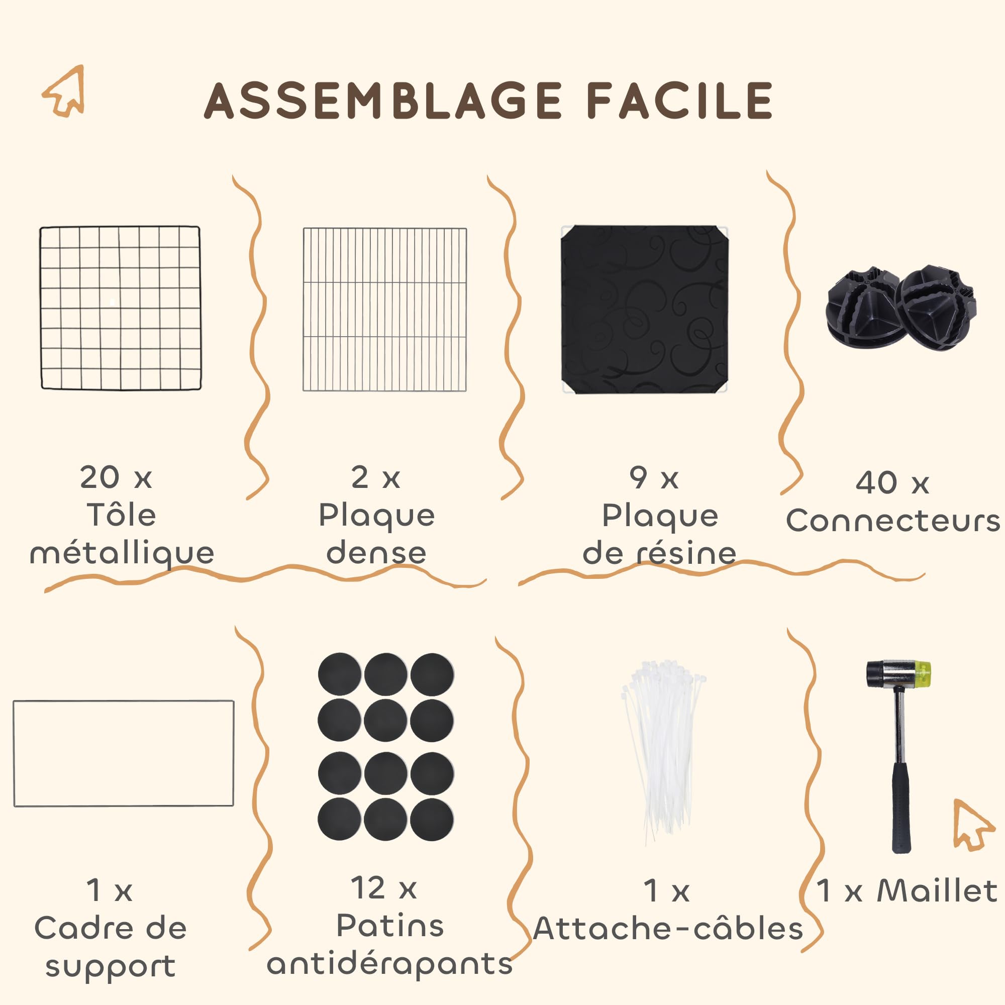 PawHut Enclos pour Petits Animaux, Cage à Lapin modulable, 31 Panneaux avec niches surélevées, Parc clôture pour Animaux domestiques intérieur pour cochons d'Inde, Lapins, hérissons, en Acier, Noir