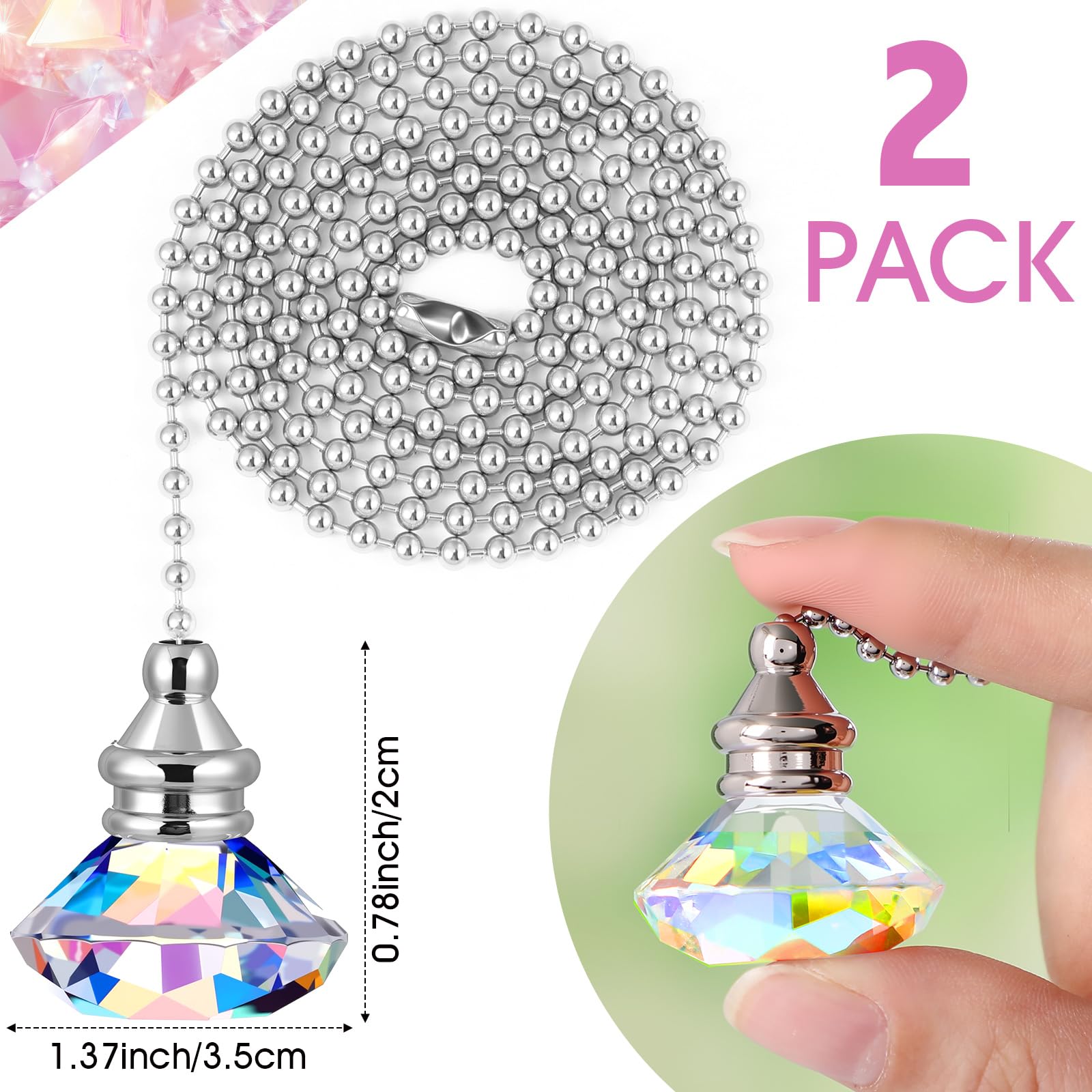 Rainbow Crystal Ceiling Fan Pull Chains - 2 Pack -2