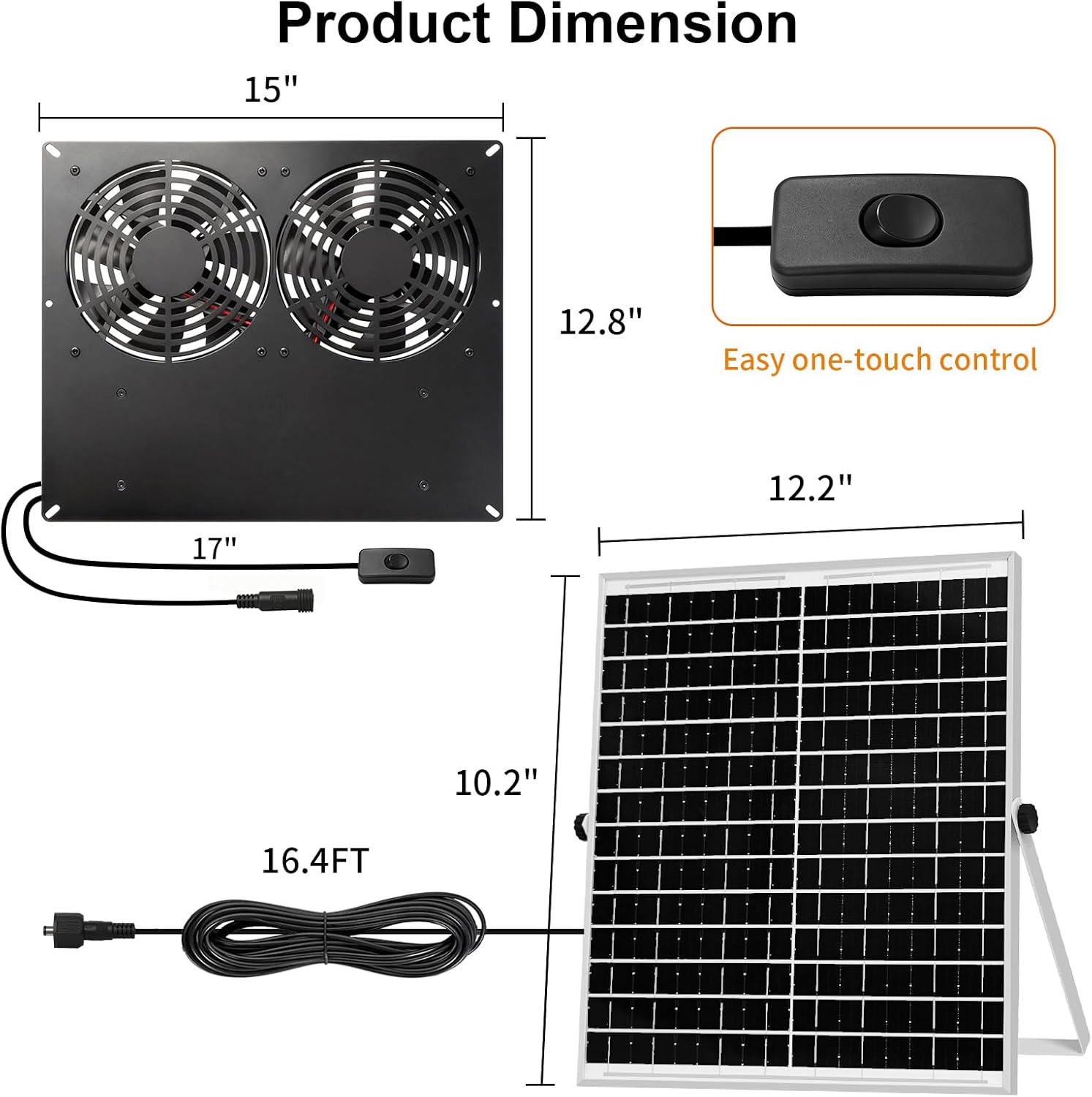 25W Metal Frame Solar Powered Fan with Battery, IP65 Waterproof Solar Exhaust/Intake Fan for Chicken Coop, Greenhouse, Dog House and Shed, Low Noise (16.4FT Cord)