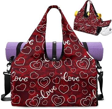 حقيبة GLENLCWE Heart Gym مع حجرة أحذية وحقائب يوغا صحية مع حامل سجادة يوغا وحقائب دافل رياضية بحزام قابل للتعديل، حقيبة رياضية حمراء لفريق التشجيع في مدرسة اللياقة البدنية