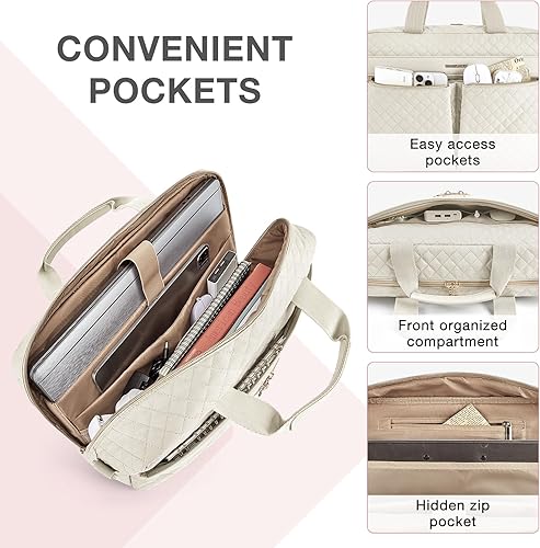 Miniatura 3 de BAGSMART Bolsa para laptop de 17.315.6 pulgadas, maletín para mujer, bolsa de mensajero para computadora, oficina, viajes, negocios, beige