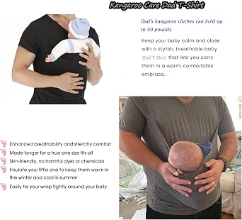 Rosie Kangaroo Dad Men's T-Shirt Short-Sleeved Stretchy Infant Sling Baby Carrier Shirt 2 in 1 Big Pocket