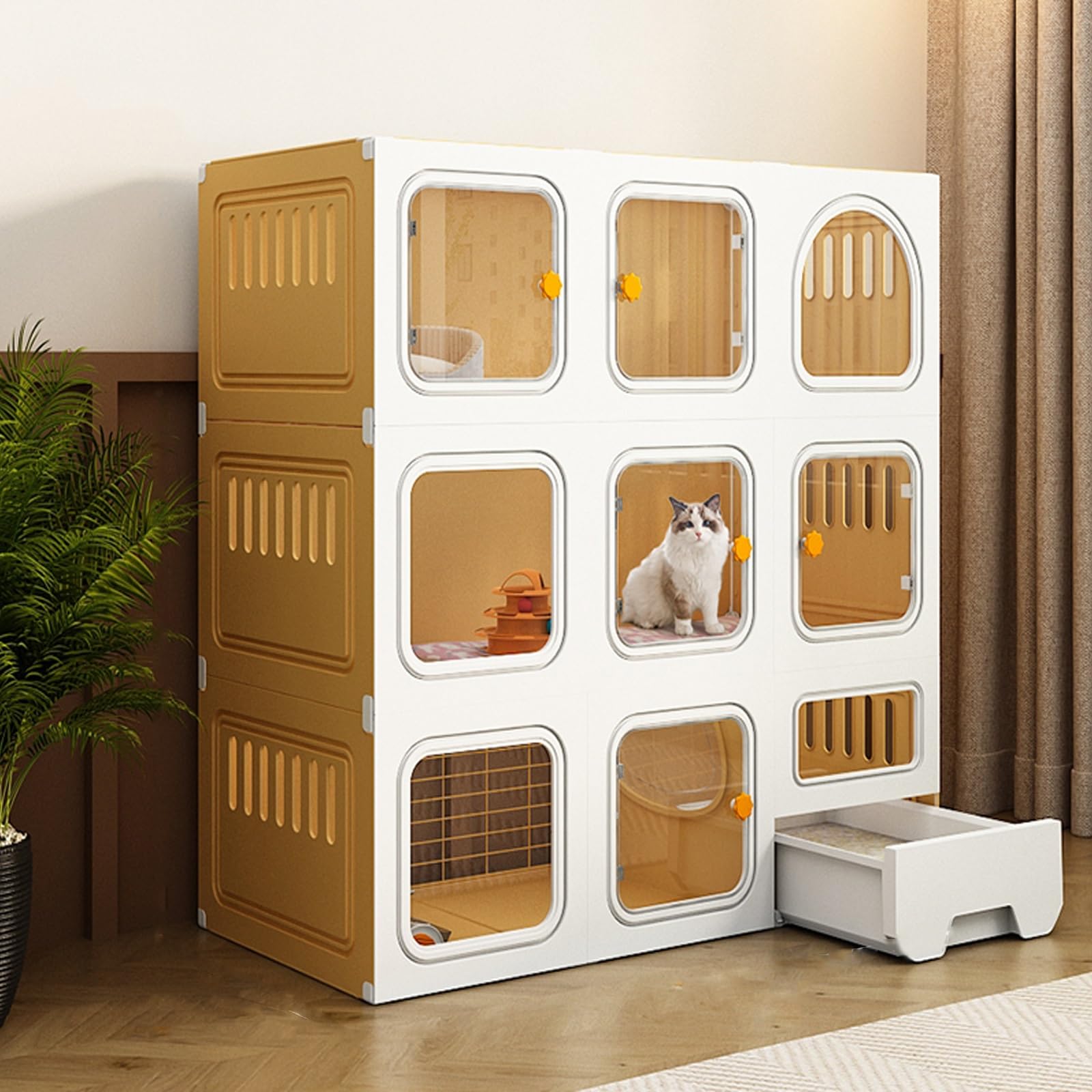 Cage pour chat intérieur avec enclos pour petit animal et niche en résine modulable DIY