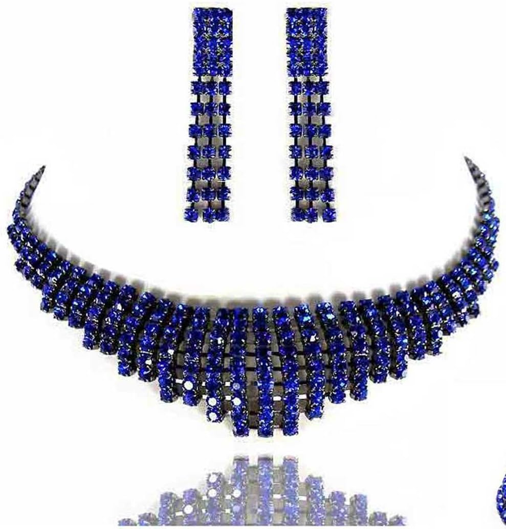 Eternalsparkle Classy Royal Blue Crystals Necklace Earrings Set-Dark Rhoduim Finish White Box inc