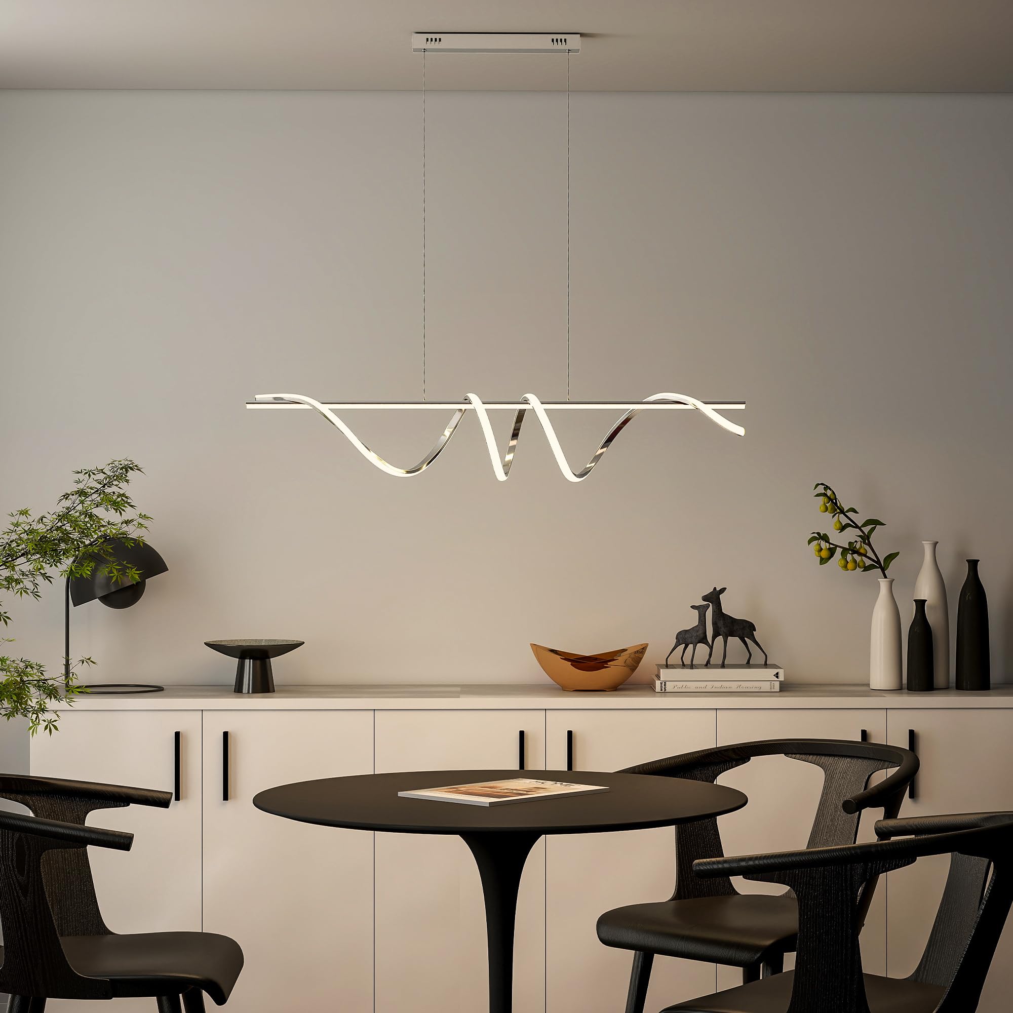 HOMCOM Pendant Light - Silver - 120cm Spiral - Integrated LED - 3 Colour Temperatures