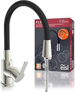 EISL Flexo NI186FLNIB-LPU - Grifo de cocina flexible de baja presión, con manguera suave al tacto, giratorio 360 grados, flexible