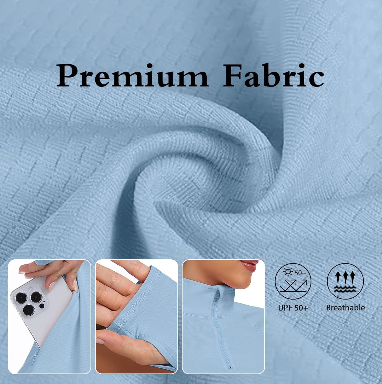 Womens UPF 50+ Sun Polo Shirts Long Sleeve UV Protection Quarter Zip Pullover Lightweight Athletic SPF Hiking Outdoor Tops - Image 4