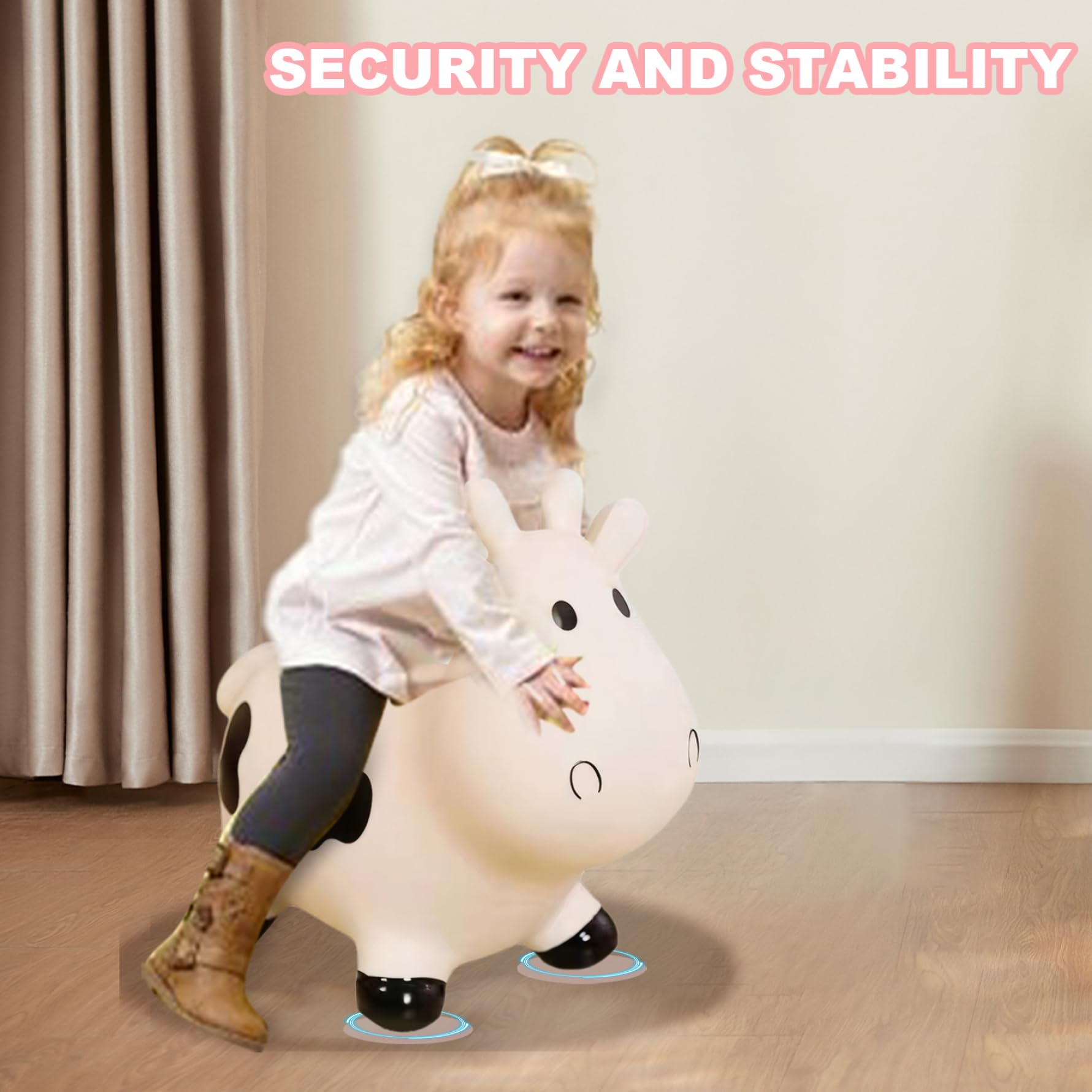 Animali gonfiabili Simpatica mucca gonfiabile per bambini piccoli cavalcano un cavallo rimbalzante che salta giocattoli di mucca rimbalzanti regalo di compleanno per bambine e bambini 18 mesi +