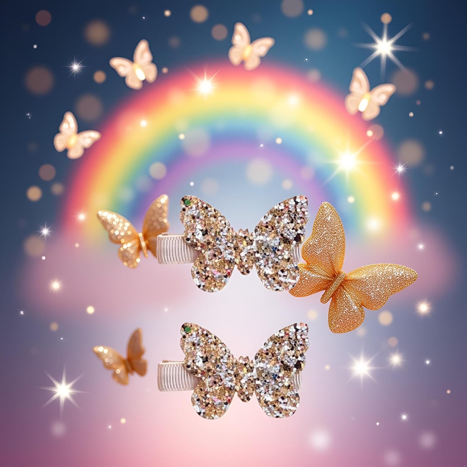 2Pcs Gold butterfly New Glitter Gold Bows Hair Clip For Girls, Girl Toddler Clips, Bling Sequin Bow Baby Care Clips, Hair Accessories Decoration