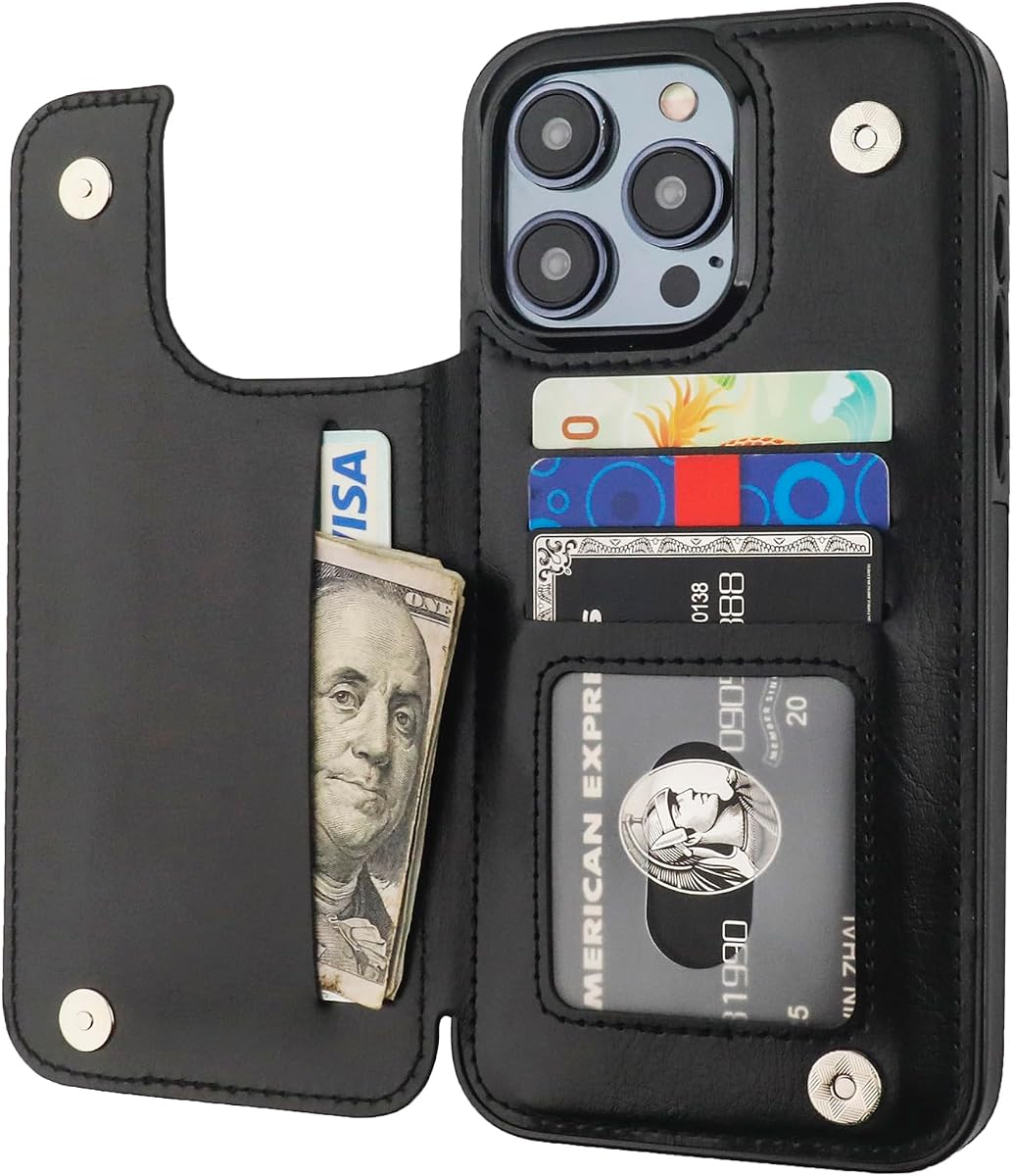 ONETOP for iPhone 15 Pro Max Wallet Case with Credit Card Holder,Black | Kickstand,ID/Cash Holder,Case Wallet with Card Slots,Double Magnetic Clasp,Durable PU Leather Shockproof Cover for Women Men