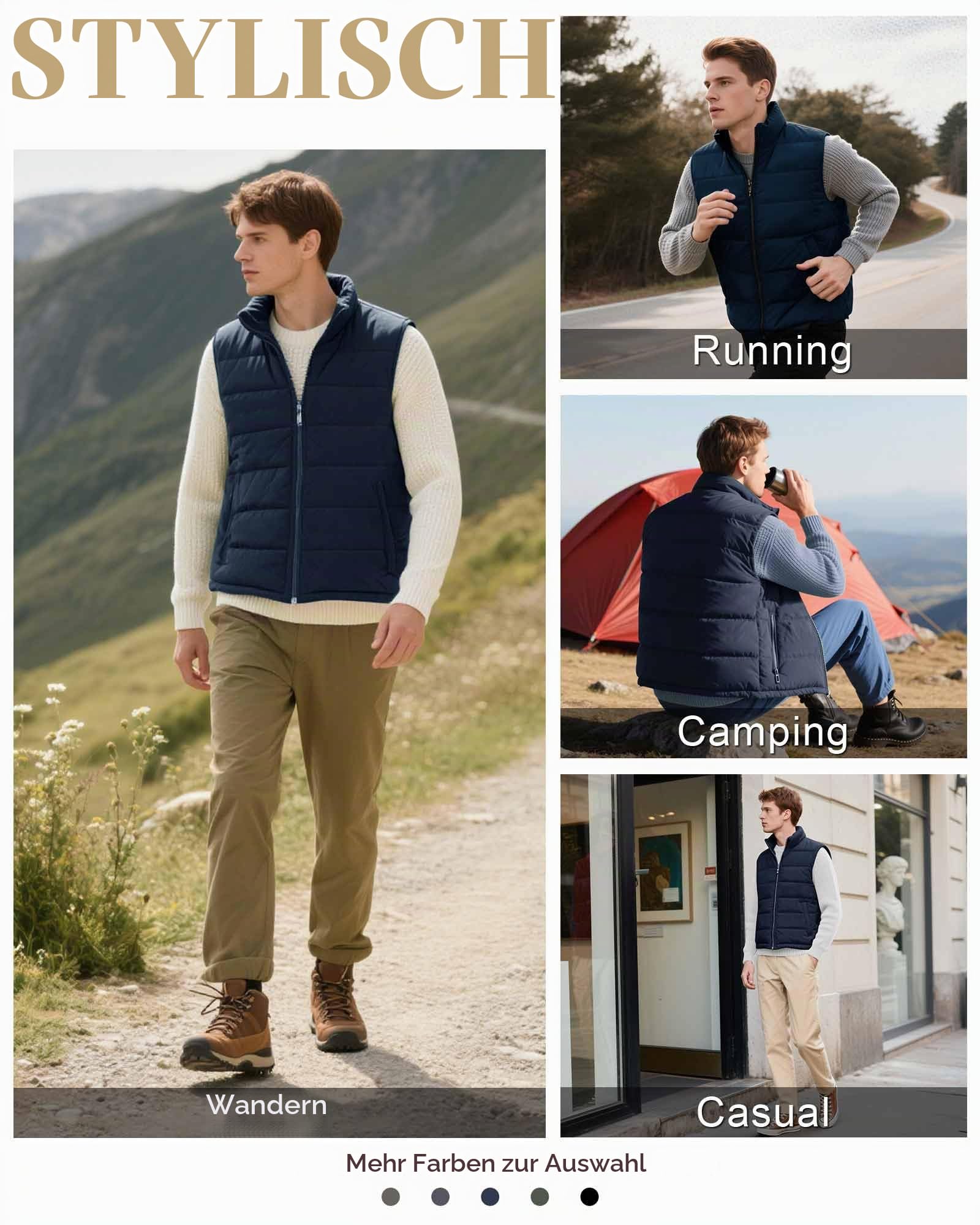 33,000ft Herren Steppweste Winterweste Warme Sportwesten für Männer Outdoor Weste Wasserbeständige Pufferweste mit 4 Taschen für Golf Wandern Reiten Freizeit Dunkelblau 2XL