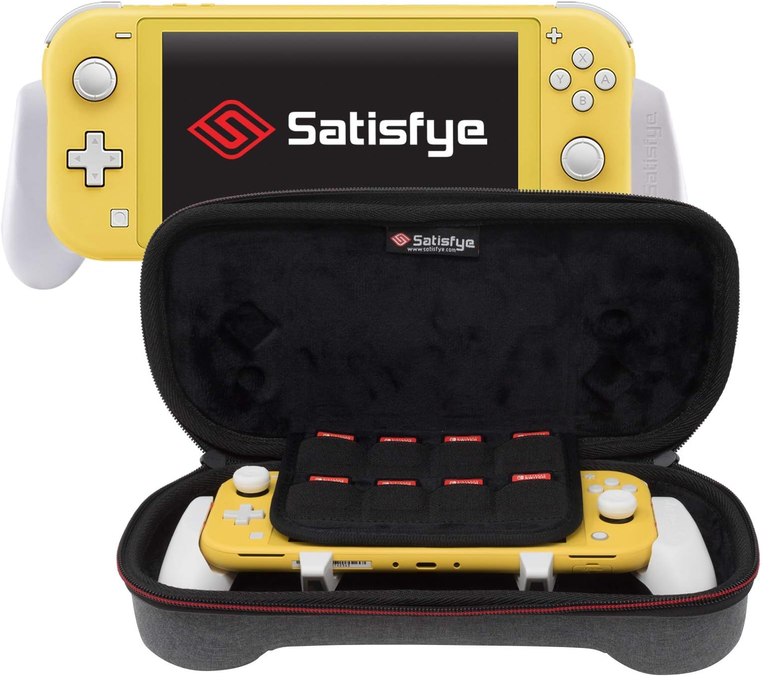 Satisfye - ZenGrip Go Slim Bundle (Lite), - Accessories Compatible with Nintendo Switch Lite - Bundle includes: Grip Lite, Slim Case. BONUS: 2 Thumbsticks (Gray)