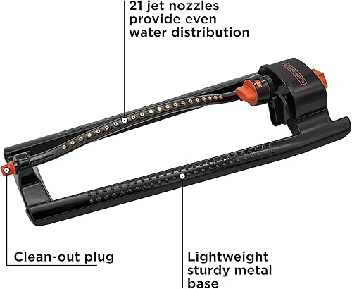 Miniatura 2 de Black + Decker - Aspersor oscilante de metal de 3,600 pies cuadrados, duradero, ajustable, cobertura uniforme de riego BD3435