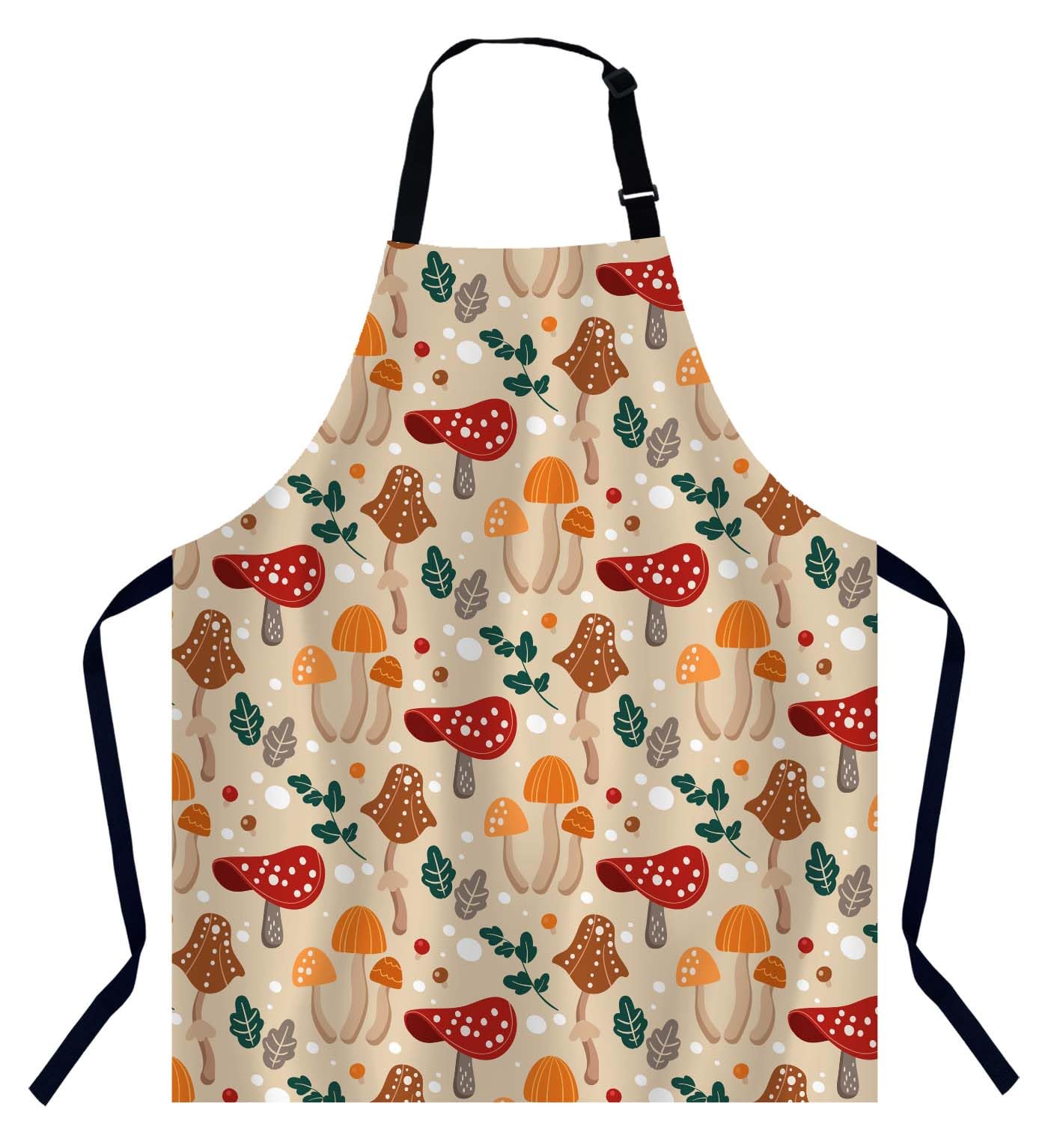 Xuwenz Colorful Mushroom Kitchen Apron for Women Men, Unisex Adjustable Cooking Apron, Waterproof Apron for Home Kitchen, Restaurant, Coffee House