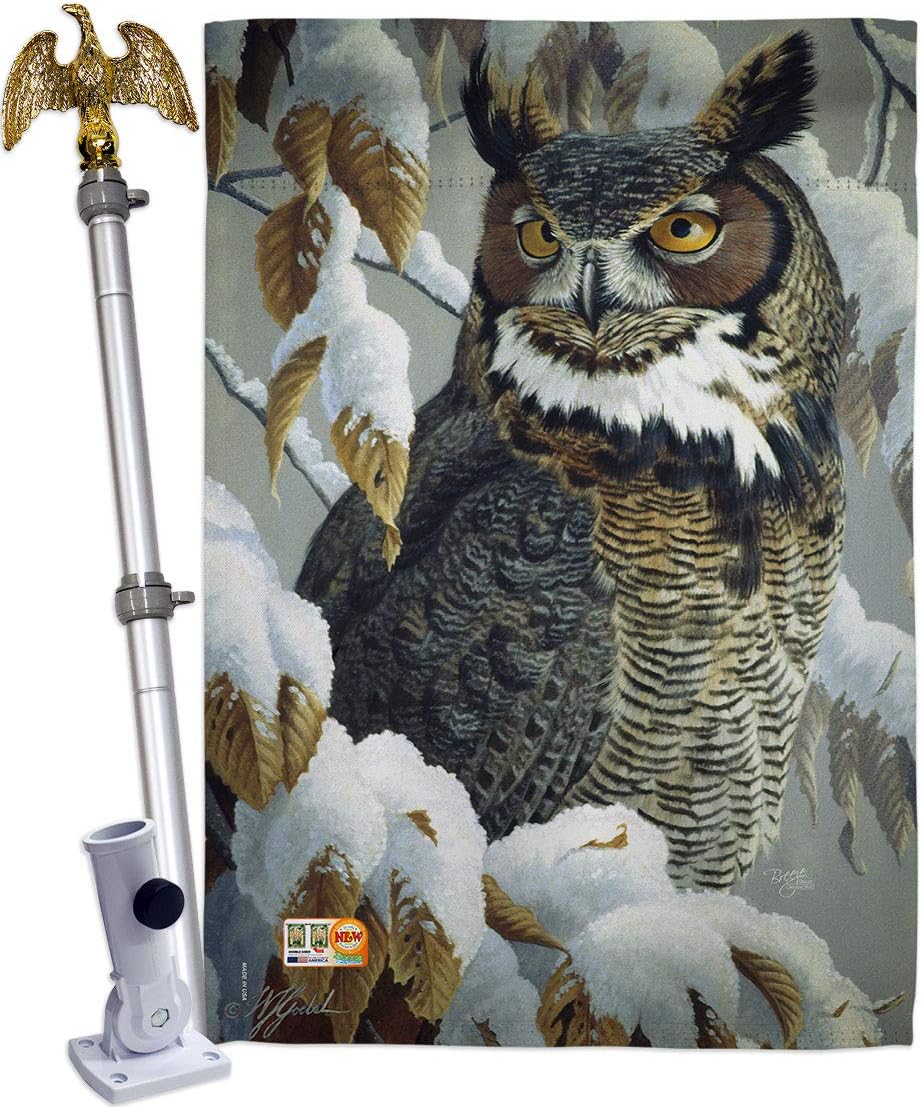 Great Horned Owl House Flag Animals Bird Flamingo Hummingbird Cardinal Peacock Springtime Natural Wildlife Small Decorative Gift Yard Banner Made In USA 28 X 40