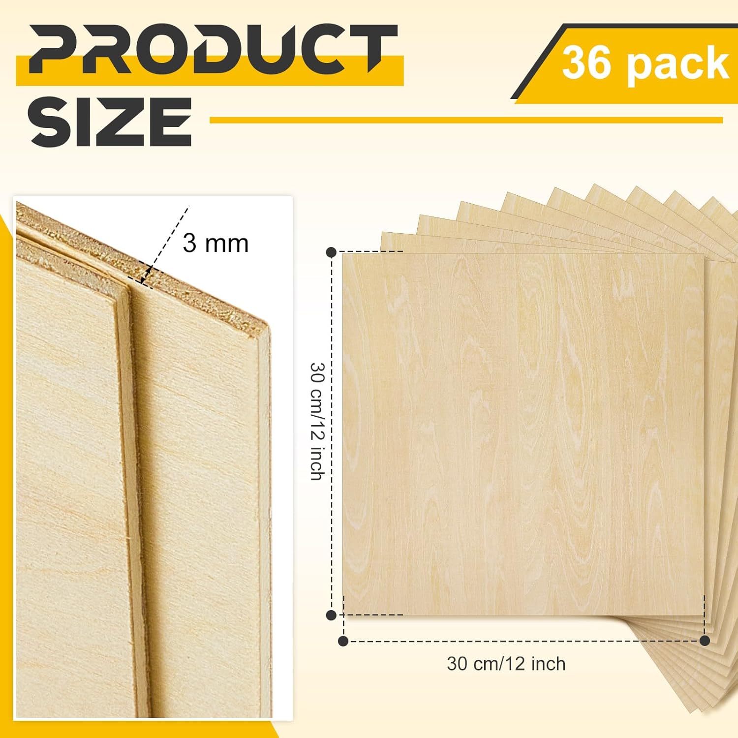 Juexica 36 Pcs 12" X 12"x 1/8" Basswood Craft Sheets 3mm Plywood Board Wood Thin Sheets for Arts Crafts Woodworking Scroll Sawing Projects Painting Drawing Laser Cutting Projects