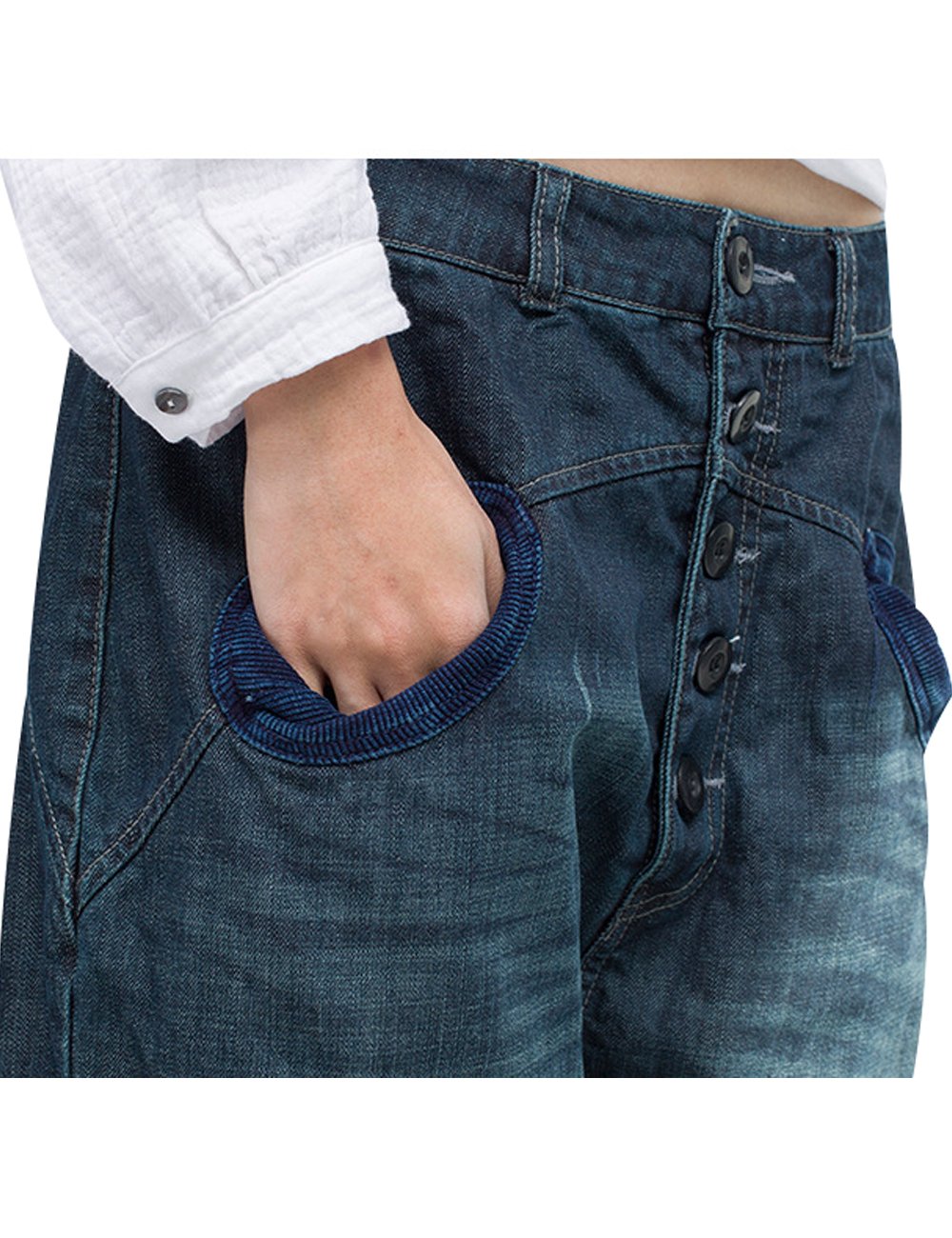 Youlee Femmes Pantalon élastique en Harem de Taille Jeans en Coton