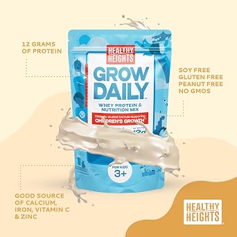 Healthy Heights Grow Daily Kids Protein Drink Mix (Vanilla) - High Protein Shake for Kids 3+, 21.6 oz
