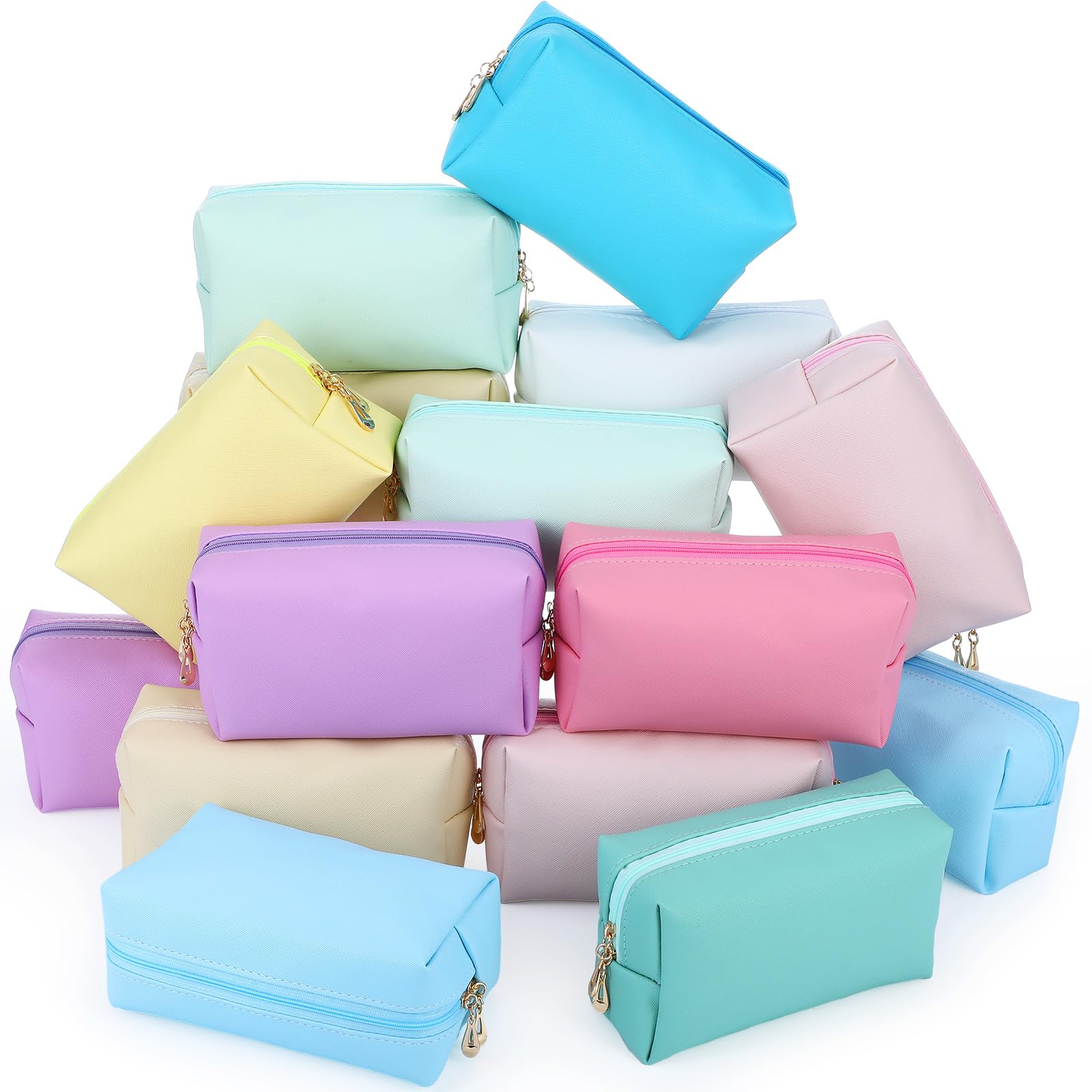 Cunno 20 Pcs Preppy Makeup Bags PU Leather Cosmetic Pouch with Zipper Waterproof Make up Bags Toiletry Beauty Container for Women Bridal Shower Favors