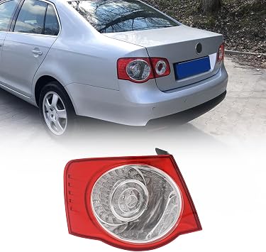 For 2006 2007 2008 2009 2010 2011 VW Jetta A5 MK5 LED Left Outer Tail Light Rear Brake Lamp Driver Side White Housing Red+Clear Lens