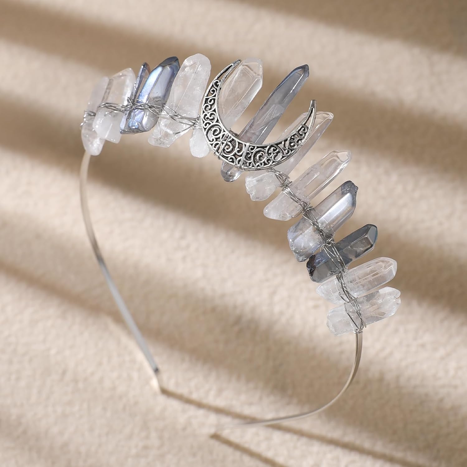 Fairy Elf Crystal Headband for Women - Fantasy White Quartz Moon Witch Crown, Fairy Princess Bridal Queen Headpiece for Renaissance Halloween Wedding Pageant Prom Headwear - Image 4