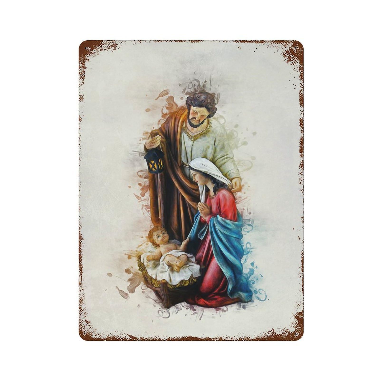 Joseph Mary And Jesus Vintage Rust Metal Sign 15.7"x11.8", Classic Wall Plaque for Basement, Hobby Room And Garage Decor