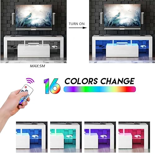 Miniatura 4 de Anwick Soporte de TV LED con gran almacenamiento para televisores de hasta 55 pulgadas, moderno centro de entretenimiento con estante de cristal,