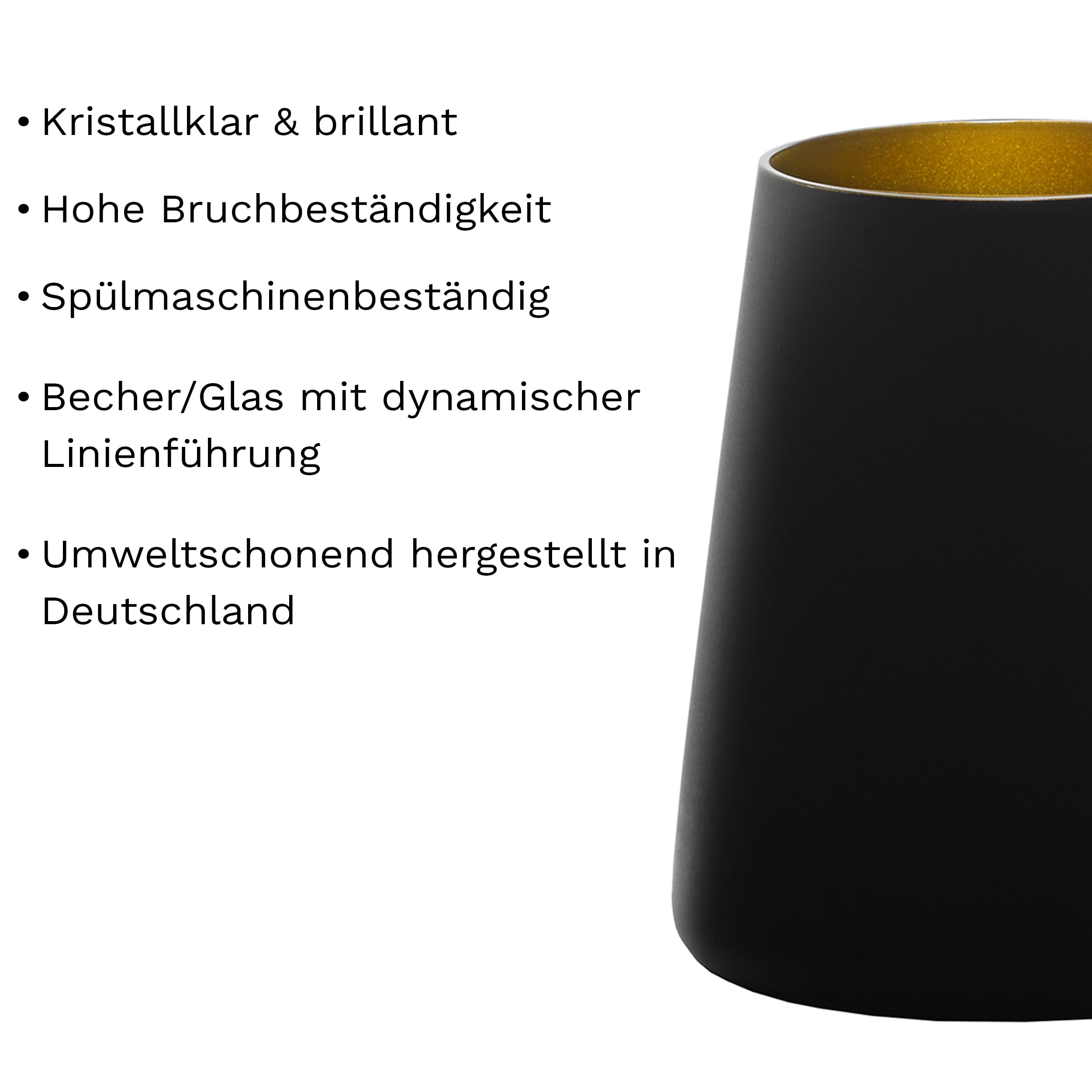Stölzle Lausitz Power Becher Schwarz-Gold Cocktailgläser 380 ml, 6er-Set | Schwarz-goldene Becher und Cocktailgläser für Wasser, Wein, Drinks & Saft, aus Kristallglas, stoßfest & spülmaschinengeeignet
