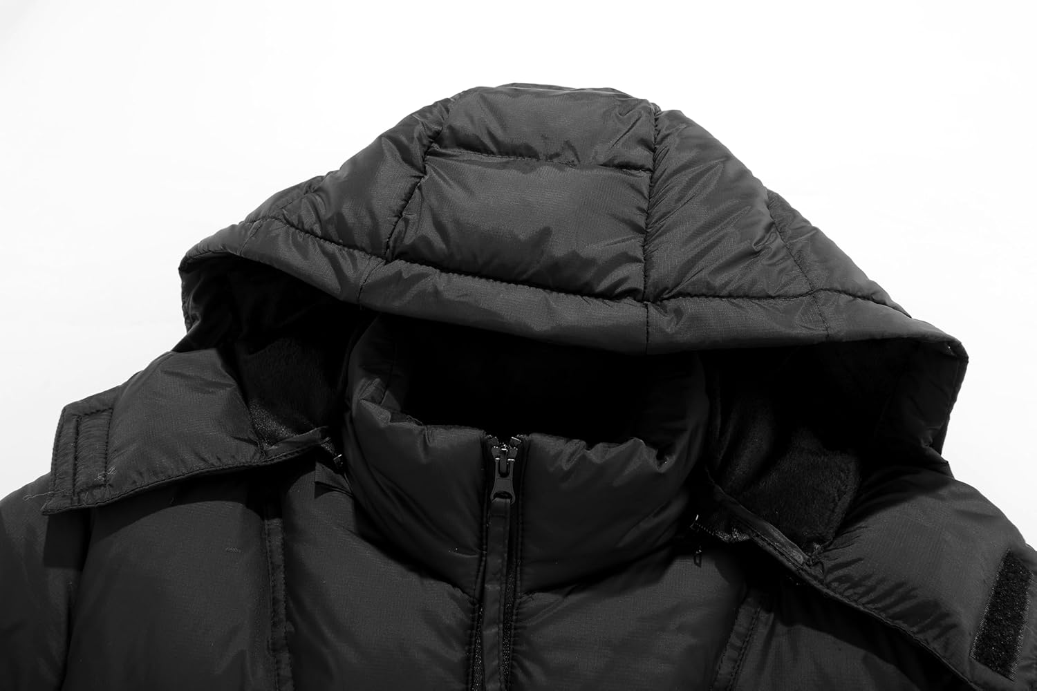 Men's autumn and winter thick hooded full zipper windproof, warm, hot stamping, heated imitation down jacket