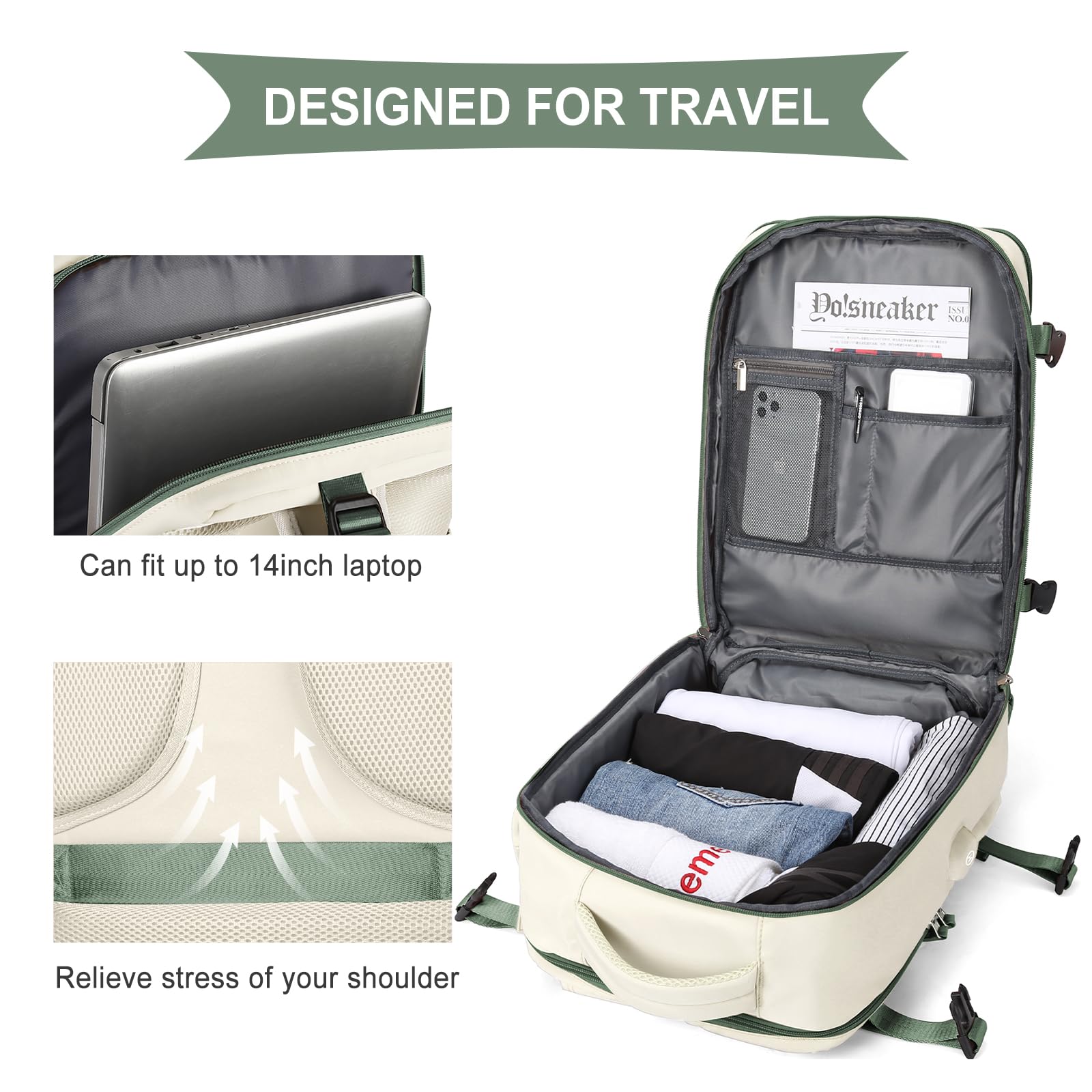 SZLX Zaino da viaggio grande da donna da viaggio zaino da escursionismo sportivo da esterno impermeabile zaino da scuola casual laptop da 14 pollici con porta di ricarica USB scomparto per scarpe