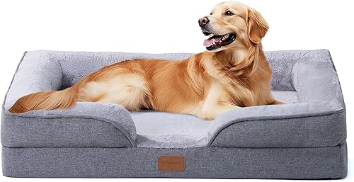 OUPEIWAWA Cama grande ortopédica para perros con laterales de refuerzo, espuma extraíble para huevos, forro impermeable, sofá cama para mascotas,