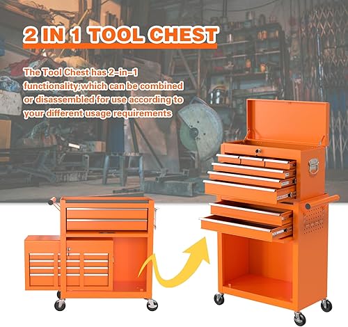 Miniatura 10 de Cofre de herramientas con ruedas de 8 cajones, gabinete de almacenamiento de herramientas extraíble de alta capacidad, caja de herramientas