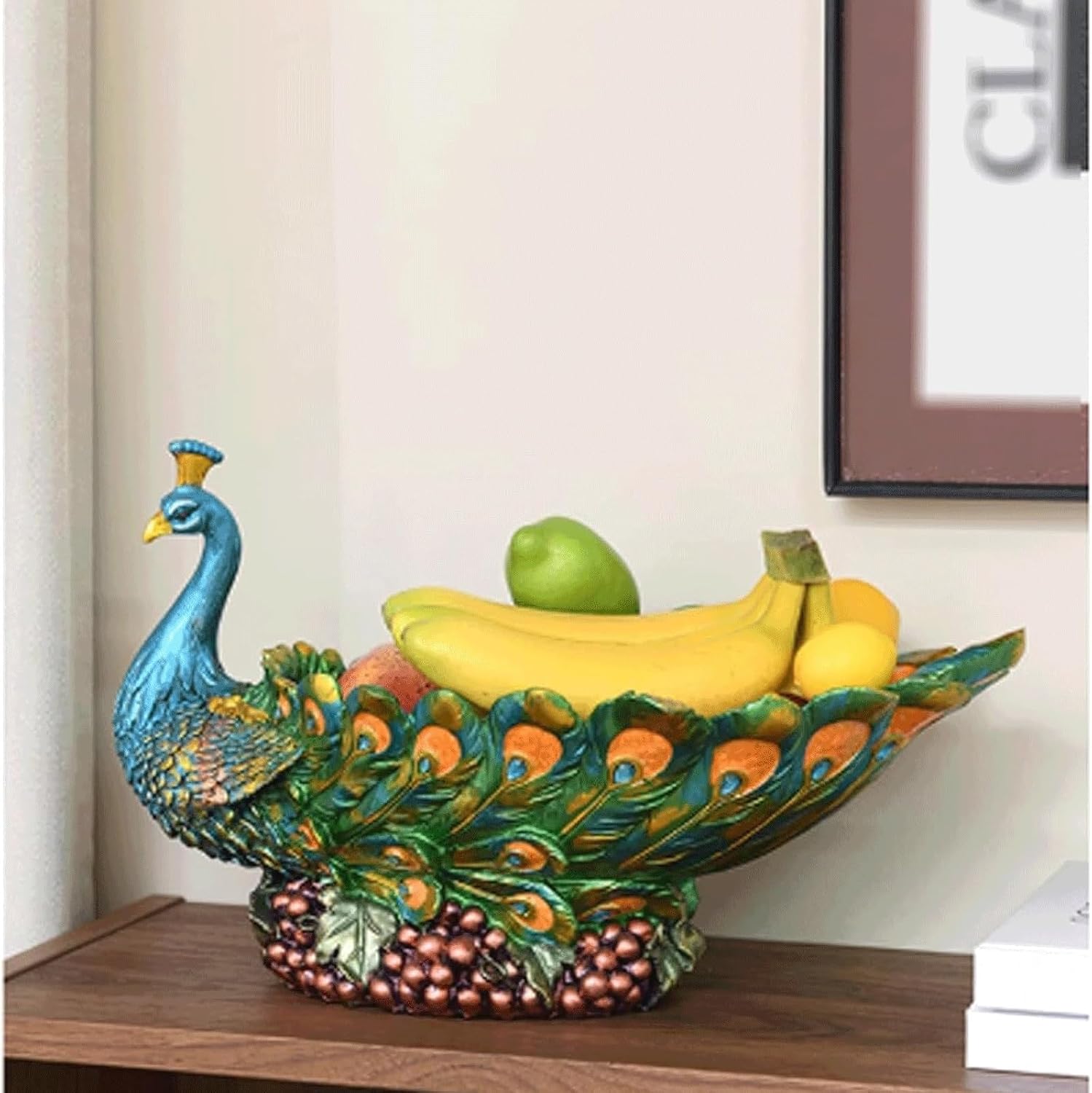 Resin Fruit Bowl for Kitchen Counter Peacock Shape Fruit Basket Desktop Fruit Plate Decorative Serving Bowl Vintage Fruit Stand(Small)