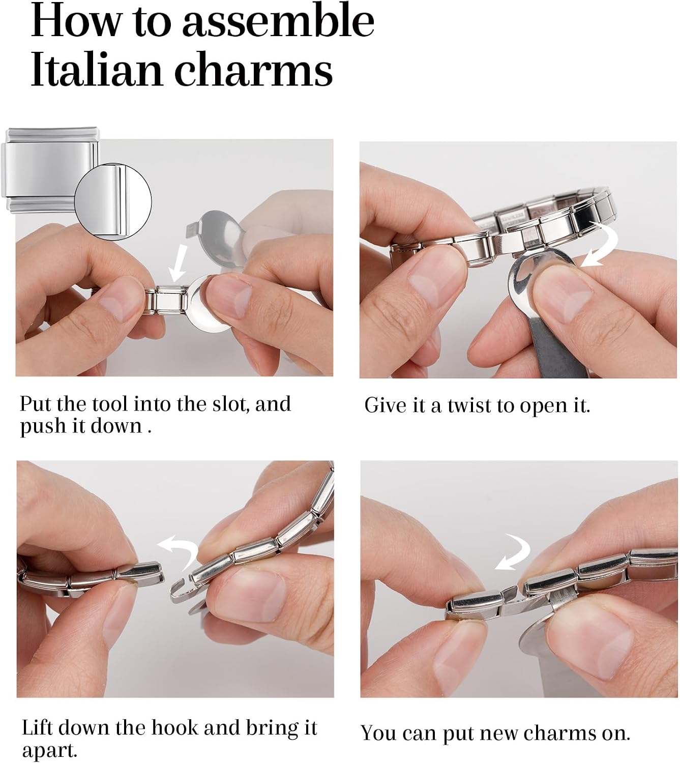 Real 18K Gold Plated Italian Charm Bracelet Set with 2 Pcs Shiny 9mm Starters, Extra 5Pcs Links and Opening Tool(Gold, Stainless Steel and Black available), Gold Pendant Italian Charm for Further DIY