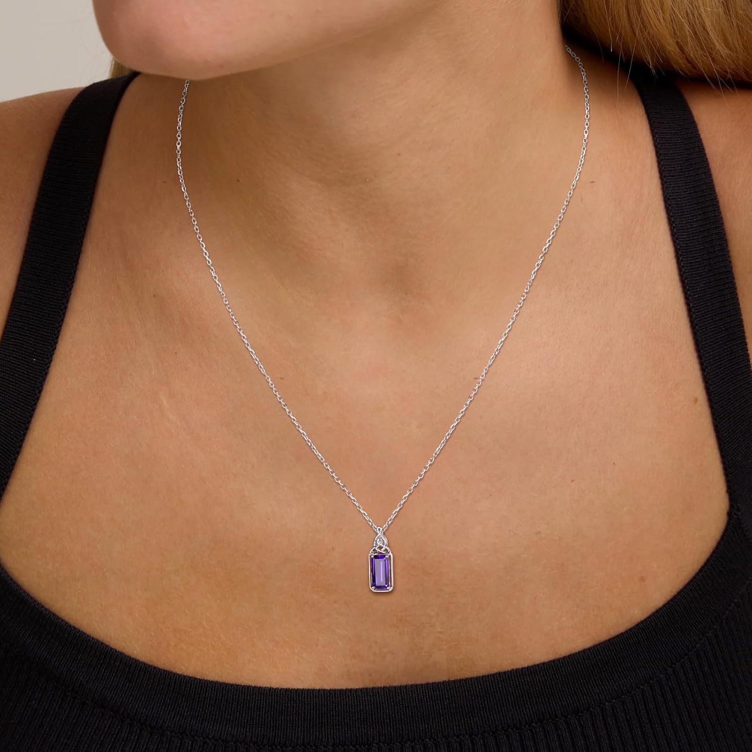925 Sterling Silver Celtic Knot Necklace Emerald Cut Ruby/Amethyst/Emerald/Sapphire Pendant Solitaire Necklaces with 18" Chain - Image 7