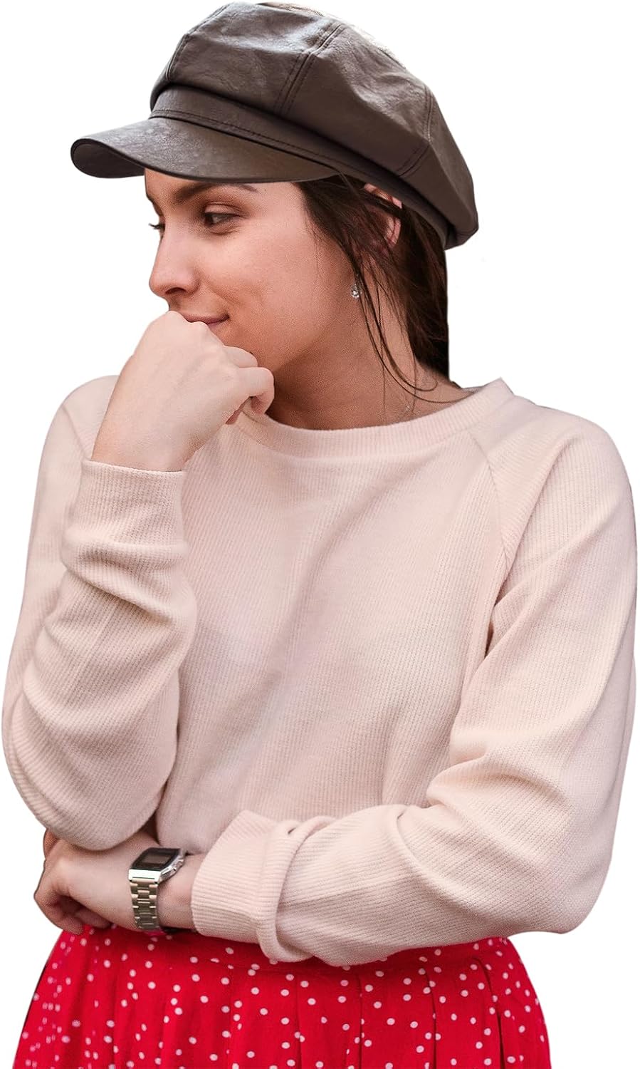 8 Panels Newsboy Caps for Women Vintage PU Leather Visor Beret Baker boy Cap Cabbie Hat for Women Men - Image 3