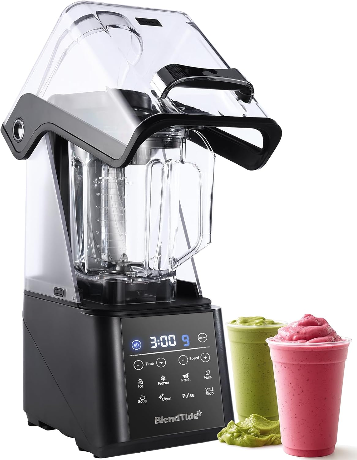 BlendTide Commercial Blender, 1500W Vacuum Blender for Less Foam, Professional-Grade Quiet Shield, Kitchen Timer, 9 Speeds, 6 Programs for Smoothies, Frozen Drinks, Self-Cleaning, 64oz Bulk Production
